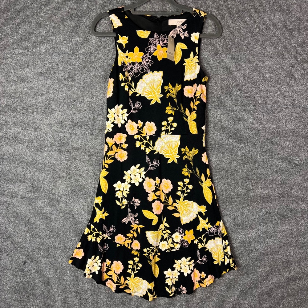 NEW $69 LOFT Floral Sleeveless Dress  0P Black New NWT Fit & Flare Mini Petites
